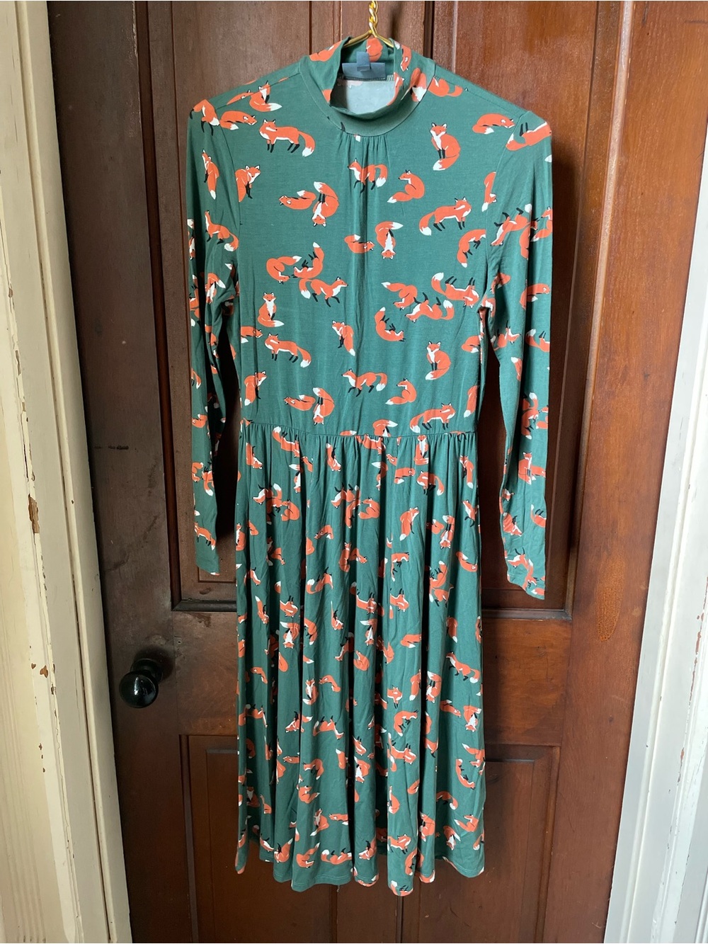 ModCloth women’s small long sleeve green dress with fox